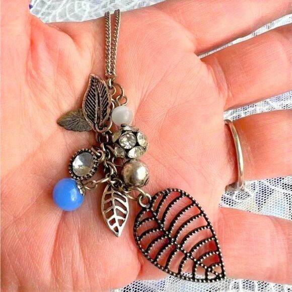 Cute Multi-charm Leaves Long Pendant Necklace - Picture 1 of 7